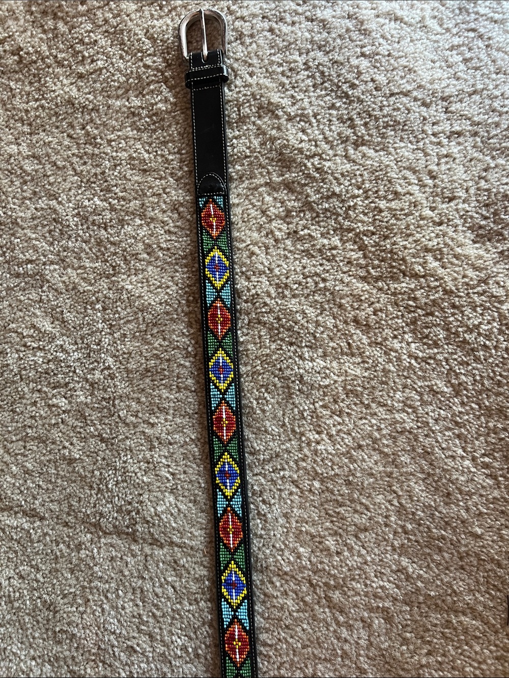 GAP Beaded multi color, western,Black Genuine Leather Belt with Embossed Logo